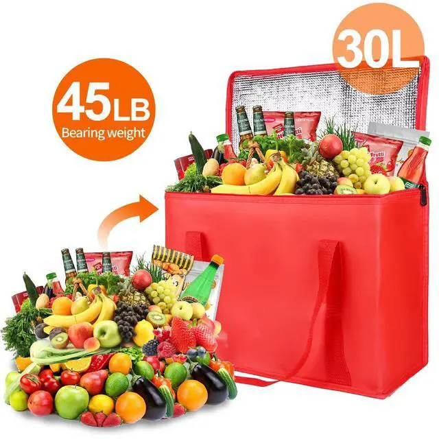 Alt view image 4 of 6 - Insulated Reusable Grocery Bags, X-Large Freezer Cooler Bag with Top, Catering Shopping Bag for Food Delivery/Travel/Groceries, Best Thermal Bags for Cold Frozen and Hot Food