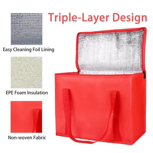 Alt view image 5 of 6 - Insulated Reusable Grocery Bags, X-Large Freezer Cooler Bag with Top, Catering Shopping Bag for Food Delivery/Travel/Groceries, Best Thermal Bags for Cold Frozen and Hot Food