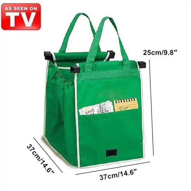 Alt view image 2 of 6 - 2Pack Reusable Shopping Trolley Bags Grab and Go Bag Collapsible Grocery Tote Bags with Handles, Clip on Shopping Cart As Seen On TV