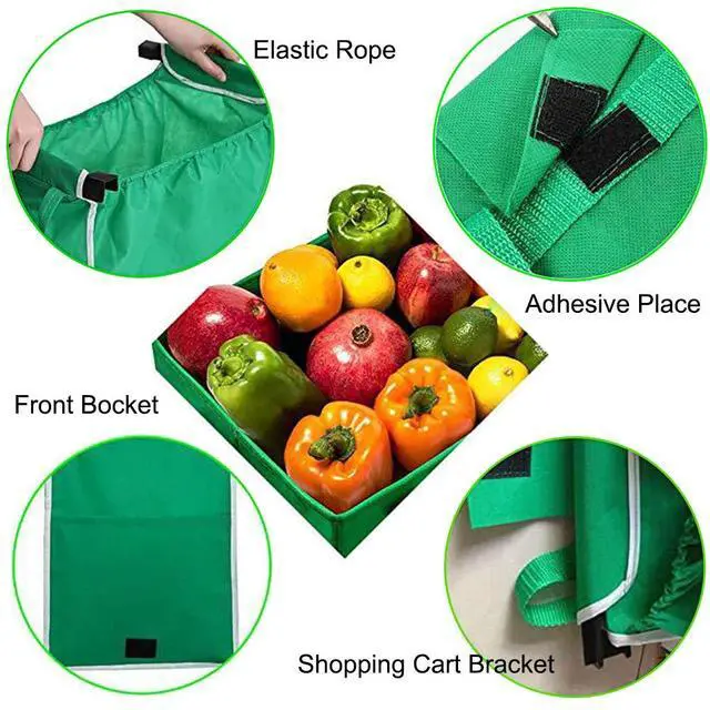 Alt view image 4 of 6 - 2Pack Reusable Shopping Trolley Bags Grab and Go Bag Collapsible Grocery Tote Bags with Handles, Clip on Shopping Cart As Seen On TV