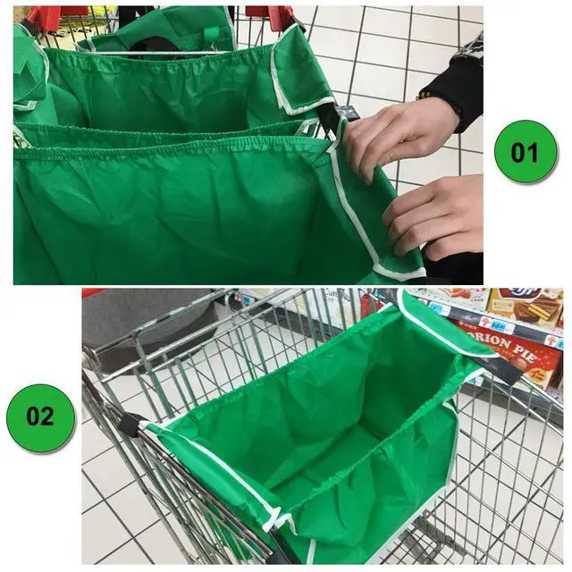 Alt view image 6 of 6 - 2Pack Reusable Shopping Trolley Bags Grab and Go Bag Collapsible Grocery Tote Bags with Handles, Clip on Shopping Cart As Seen On TV