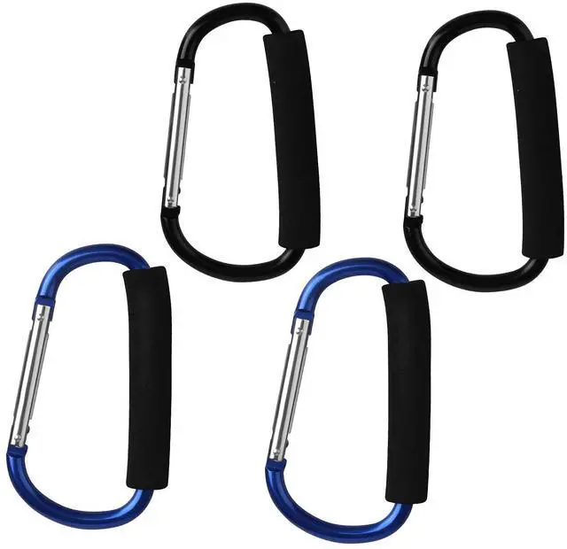 Main image of 4 Pack Large Carabiner 5.5" D Style Click and Carry Bag Carrier Stroller Hooks(Black and Blue)
