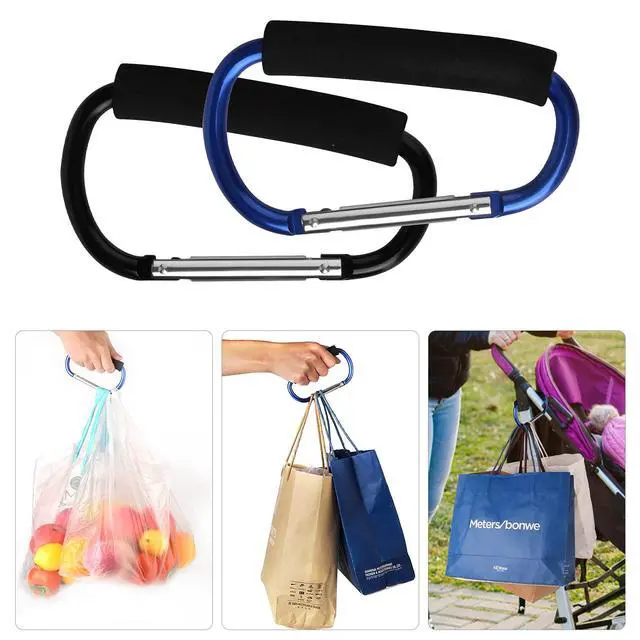 Alt view image 6 of 7 - 4 Pack Large Carabiner 5.5" D Style Click and Carry Bag Carrier Stroller Hooks(Black and Blue)