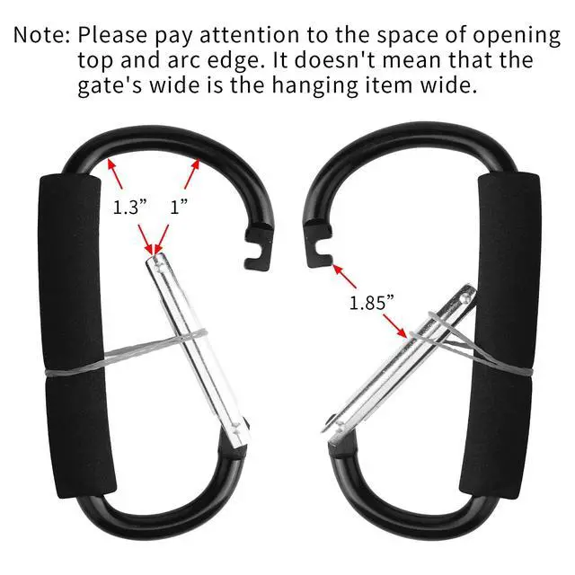 Alt view image 4 of 7 - 4 Pack Large Carabiner 5.5" D Style Click and Carry Bag Carrier Stroller Hooks(Black and Blue)
