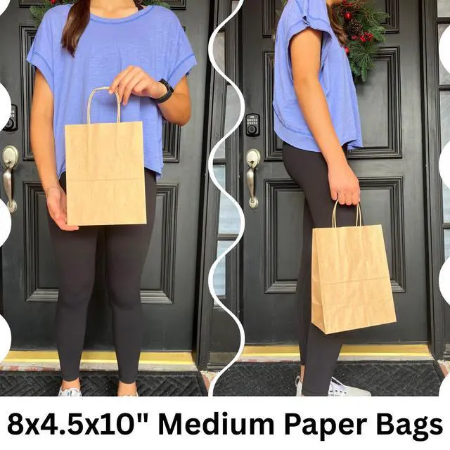 Alt view image 2 of 7 - Kraft Paper Gift Bags with Handles 8x4.5x10 25Pcs Brown Gift Bags Bulk Medium Size Small Business Bags, Party Bags, Retail Kraft Shopping Bags