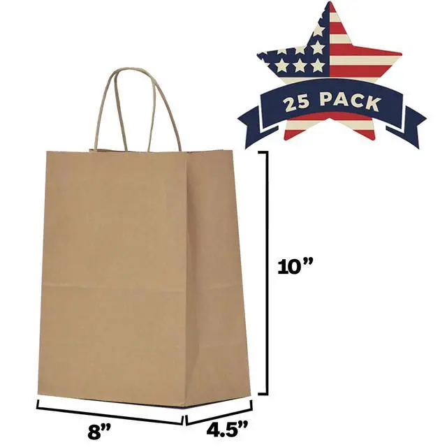 Alt view image 3 of 7 - Kraft Paper Gift Bags with Handles 8x4.5x10 25Pcs Brown Gift Bags Bulk Medium Size Small Business Bags, Party Bags, Retail Kraft Shopping Bags