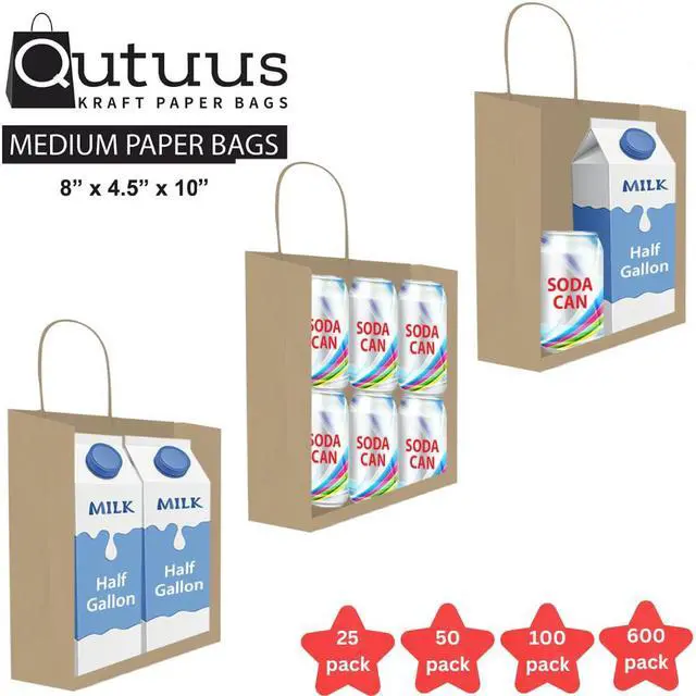 Alt view image 4 of 7 - Kraft Paper Gift Bags with Handles 8x4.5x10 25Pcs Brown Gift Bags Bulk Medium Size Small Business Bags, Party Bags, Retail Kraft Shopping Bags
