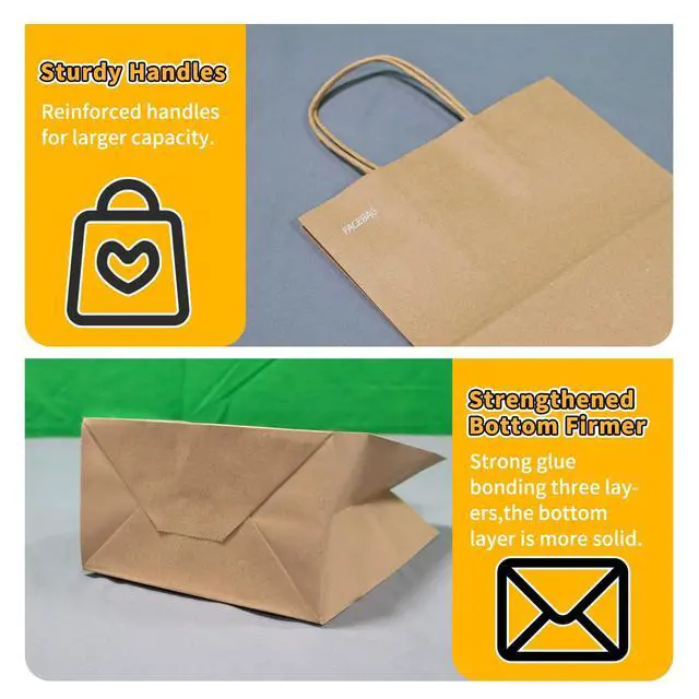 Alt view image 3 of 7 - 50-Pack Brown Paper Bags with Handles Bulk, 8x4.25x10.5 Inches,Medium-sized Gift Bags with Handles for Party FavorsTake-OutGrocery Shopping & RetailReusable & Durable