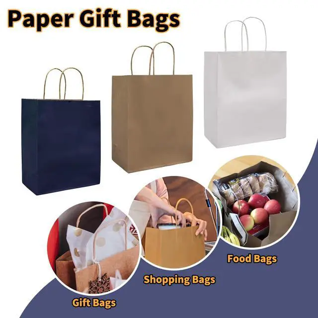 Alt view image 6 of 7 - 50-Pack Brown Paper Bags with Handles Bulk, 8x4.25x10.5 Inches,Medium-sized Gift Bags with Handles for Party FavorsTake-OutGrocery Shopping & RetailReusable & Durable