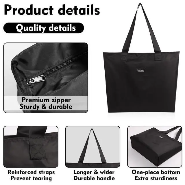 Alt view image 4 of 7 - Heavy Duty 20 Liter Reusable Grocery Bags, Thickened Tear-Resistant Polyester Fabric Foldable Machine Washable Shopping Bags, Zipper Closure Water-Resistant Large Tote Bag Travel Gym Beach Bag