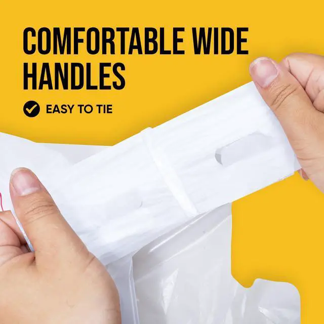 Alt view image 4 of 7 - Plastic Bags, 300 Count Thank You Bags, Plastic Bags With Handles For Shopping, Grocery, Plastic Bag For Small Business (11"x 6"x 21"), Recyclable T Shirt Bags, White Plastic Bag