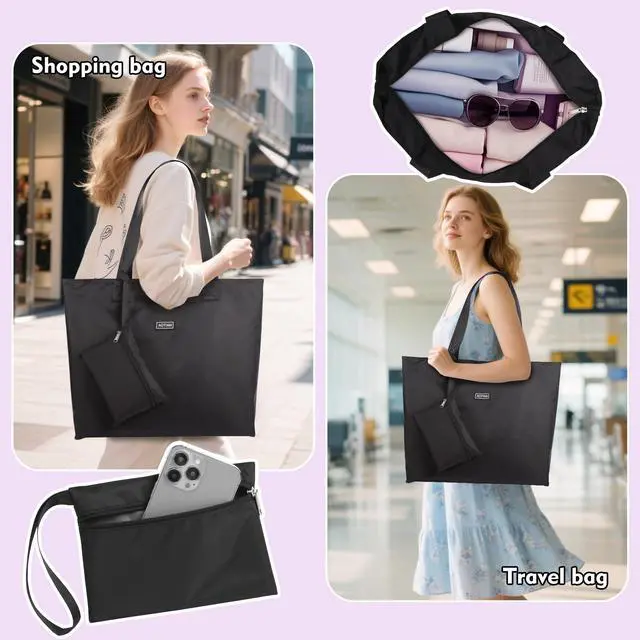 Alt view image 5 of 7 - Heavy Duty 20 Liter Reusable Grocery Bags, Thickened Tear-Resistant Polyester Fabric Foldable Machine Washable Shopping Bags, Zipper Closure Water-Resistant Large Tote Bag Travel Gym Beach Bag