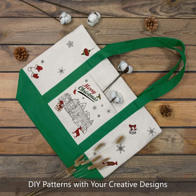 Alt view image 3 of 7 - 1-Pack Canvas Tote Bag with an External Pocket, Reusable Grocery Shopping Bag, Top Zipper Closure, Daily Essentials (Green/Natural)