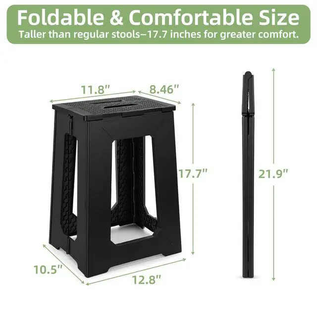 Alt view image 2 of 7 - Foldable Stool Chair, 17.7 Tall Folding Seat for Adults up to 400 lb, Heavy-Duty Plastic Foldable Stool for Sitting, Portable Compact Folding Chair for Home Outdoor Camping, Black