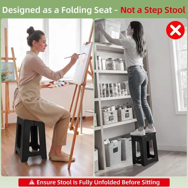 Alt view image 3 of 7 - Foldable Stool Chair, 17.7 Tall Folding Seat for Adults up to 400 lb, Heavy-Duty Plastic Foldable Stool for Sitting, Portable Compact Folding Chair for Home Outdoor Camping, Black