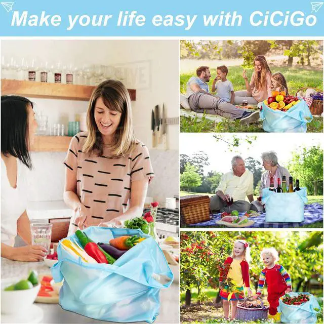 Alt view image 2 of 7 - Large Reusable Bags Shopping Washable Foldable 6 Pack Grocery Bags Heavy Duty Lightweight Folding Gift Tote Bag Durable Polyester Color