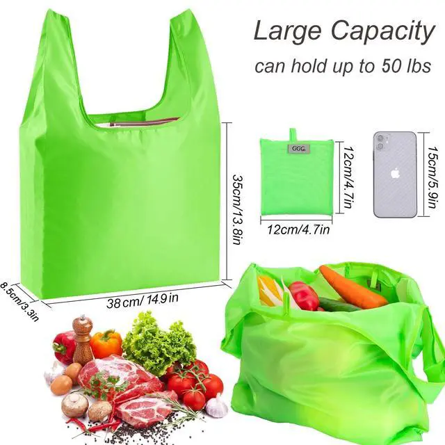 Alt view image 3 of 7 - Large Reusable Bags Shopping Washable Foldable 6 Pack Grocery Bags Heavy Duty Lightweight Folding Gift Tote Bag Durable Polyester Color