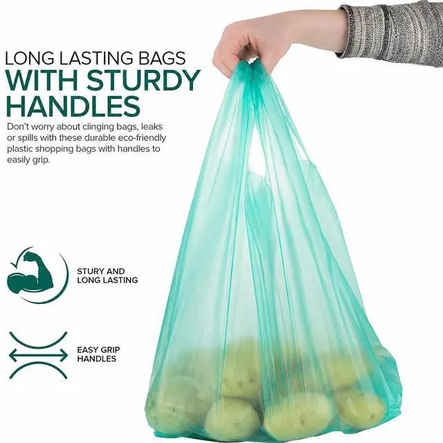 Alt view image 4 of 7 - Grocery Bags 100 Count Reusable Supermarket Thank You T Shirt Style Suitable for Small Trash Cans