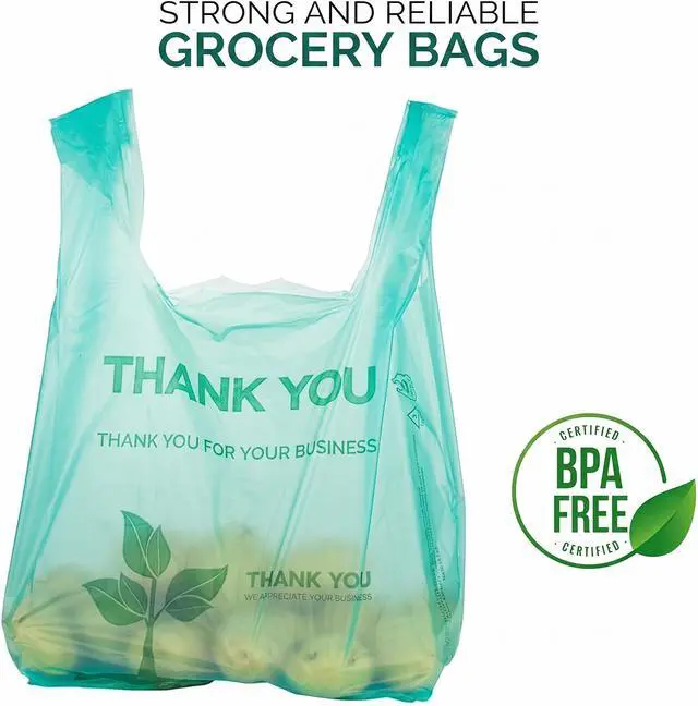Alt view image 3 of 7 - Grocery Bags 100 Count Reusable Supermarket Thank You T Shirt Style Suitable for Small Trash Cans