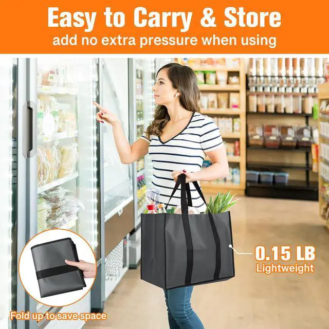 Alt view image 6 of 7 - Reusable Grocery Bags with Handles - 4 Pack, 35L Large Shopping Bags for Groceries, Water-Resistant & Foldable Grocery Totes for Lasting Use for Kitchen, Market, Car Trunk, Picnic (Gray)