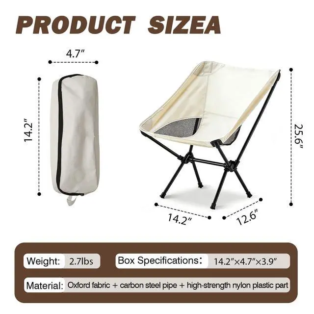 Alt view image 2 of 5 - Portable Camping Chair Foldable Outdoor Chair for Hiking Camp Backpacking Lawn Beach Fishing Picnic with Carry Bag (Off White)
