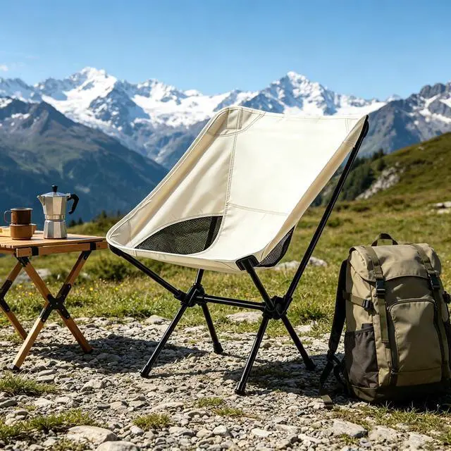 Alt view image 4 of 5 - Portable Camping Chair Foldable Outdoor Chair for Hiking Camp Backpacking Lawn Beach Fishing Picnic with Carry Bag (Off White)