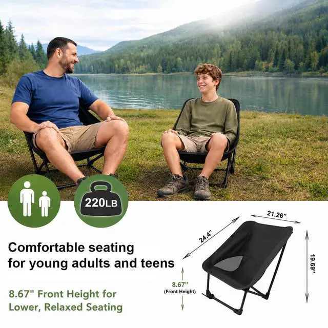 Alt view image 5 of 7 - Portable Camping Chair for Young Adults and Teens, Holds 220 LB, Lightweight & Compact Foldable Camp Chair for Backpacking Travel, Outdoor Folding Chair for Beach, Sports, Fishing, Lawn & Concert