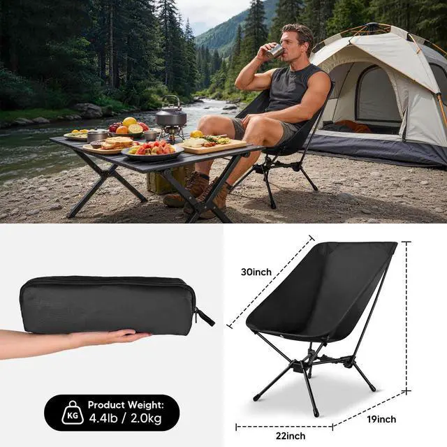 Alt view image 3 of 7 - Camping Chairs- Lightweight Folding Backpacking Hiking Chair, Compact Portable 330 lbs Capacity (Black)