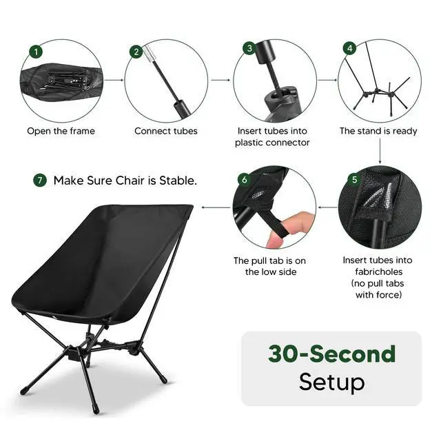 Alt view image 4 of 7 - Camping Chairs- Lightweight Folding Backpacking Hiking Chair, Compact Portable 330 lbs Capacity (Black)