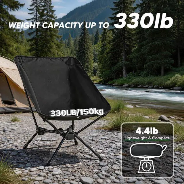 Alt view image 5 of 7 - Camping Chairs- Lightweight Folding Backpacking Hiking Chair, Compact Portable 330 lbs Capacity (Black)