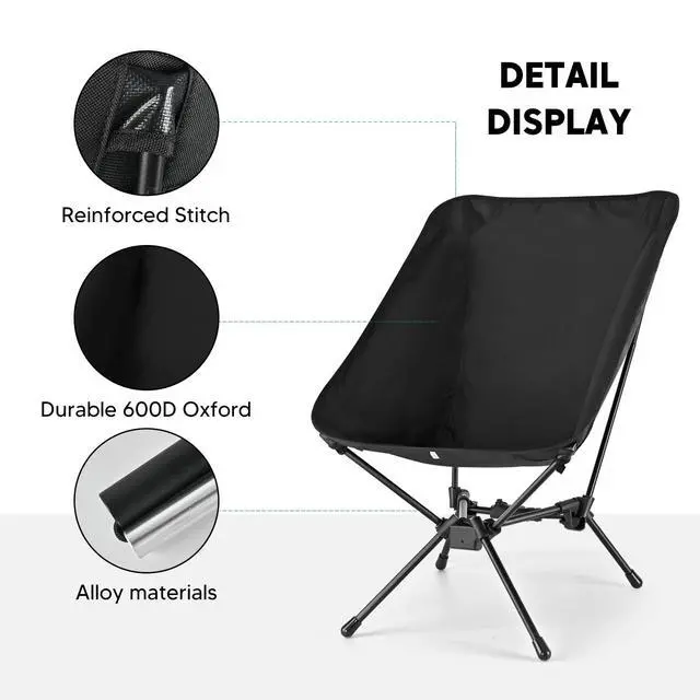 Alt view image 7 of 7 - Camping Chairs- Lightweight Folding Backpacking Hiking Chair, Compact Portable 330 lbs Capacity (Black)