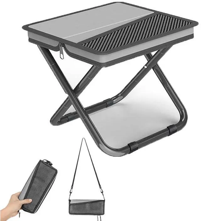 Main image of Portable Ultralight Travel Stool Camping Chair Fishing Stool - Gray Carbon Steel and Keychain, Handbag Style Pocket Foldable