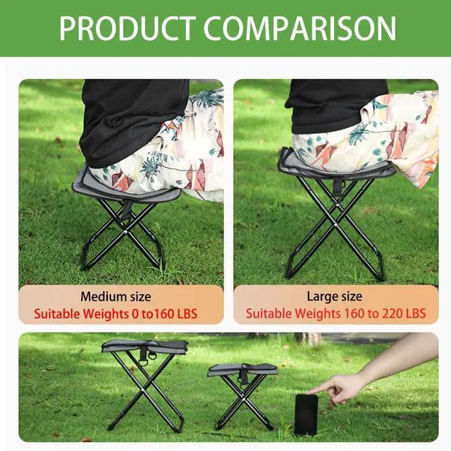 Alt view image 3 of 7 - Portable Ultralight Travel Stool Camping Chair Fishing Stool - Gray Carbon Steel and Keychain, Handbag Style Pocket Foldable