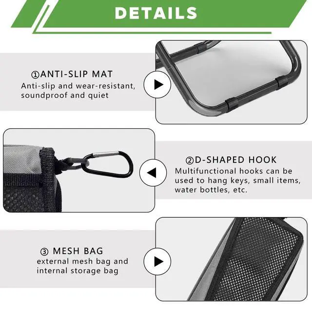 Alt view image 4 of 7 - Portable Ultralight Travel Stool Camping Chair Fishing Stool - Gray Carbon Steel and Keychain, Handbag Style Pocket Foldable