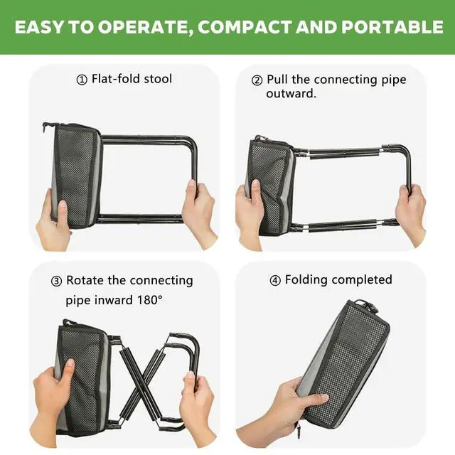 Alt view image 6 of 7 - Portable Ultralight Travel Stool Camping Chair Fishing Stool - Gray Carbon Steel and Keychain, Handbag Style Pocket Foldable