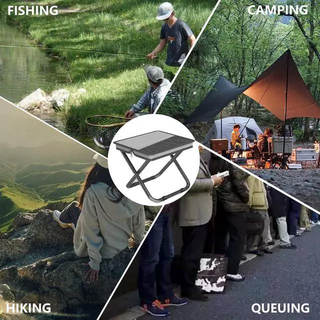 Alt view image 7 of 7 - Portable Ultralight Travel Stool Camping Chair Fishing Stool - Gray Carbon Steel and Keychain, Handbag Style Pocket Foldable