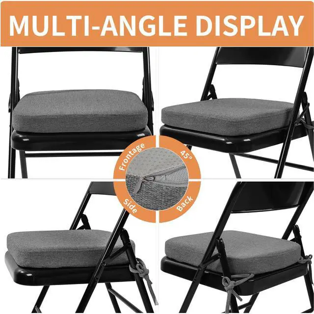 Alt view image 3 of 6 - Memory Foam Chair Cushion for Folding Chair 1 Pcs, Thickened 2" Square Kitchen Chair Pad with Ties, Indoor Non-Slip Dining Chair Seat Cushion (1 Piece, Dark Grey)