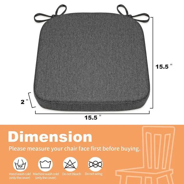 Alt view image 2 of 6 - Memory Foam Chair Cushion for Folding Chair 1 Pcs, Thickened 2" Square Kitchen Chair Pad with Ties, Indoor Non-Slip Dining Chair Seat Cushion (1 Piece, Dark Grey)