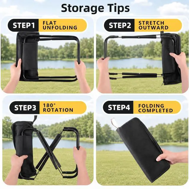 Alt view image 4 of 7 - 2 Pack 2-in-1 Folding Chair & Backpack Chair Portable Stool with Storage & Adjustable Strap, Heavy Duty 265LBS Small Folding Chair for Outdoor Camping, Fishing, & Hiking
