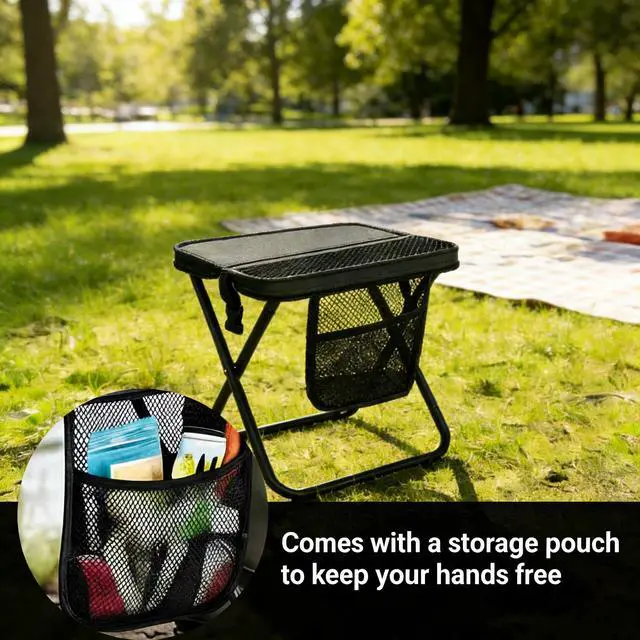 Alt view image 5 of 7 - 2 Pack 2-in-1 Folding Chair & Backpack Chair Portable Stool with Storage & Adjustable Strap, Heavy Duty 265LBS Small Folding Chair for Outdoor Camping, Fishing, & Hiking