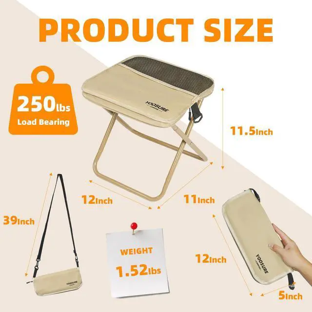 Alt view image 2 of 7 - 11.5" Tall Compact Collapsible Stool, Portable Folding Camp Stool with 2 Side Pockets, Lightweight Mini Folding Stool for Adults, Small Backpacking Stool for Fishing Hiking Trips