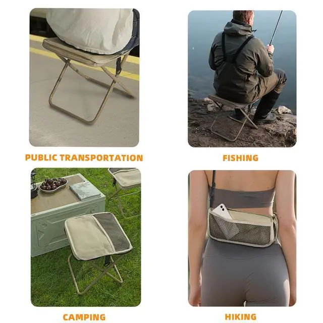 Alt view image 7 of 7 - 11.5" Tall Compact Collapsible Stool, Portable Folding Camp Stool with 2 Side Pockets, Lightweight Mini Folding Stool for Adults, Small Backpacking Stool for Fishing Hiking Trips