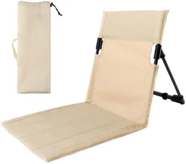 Main image of Poolside Edge Seat with Backrest, Foldable Ground Chair 1 Pack, 600D Oxford and Aluminum Frame, Beige, Unfolded 26.77 x 15.55 x 15.94 in, Includes Storage Bag