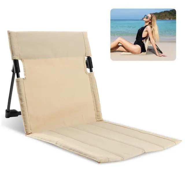 Alt view image 2 of 7 - Poolside Edge Seat with Backrest, Foldable Ground Chair 1 Pack, 600D Oxford and Aluminum Frame, Beige, Unfolded 26.77 x 15.55 x 15.94 in, Includes Storage Bag