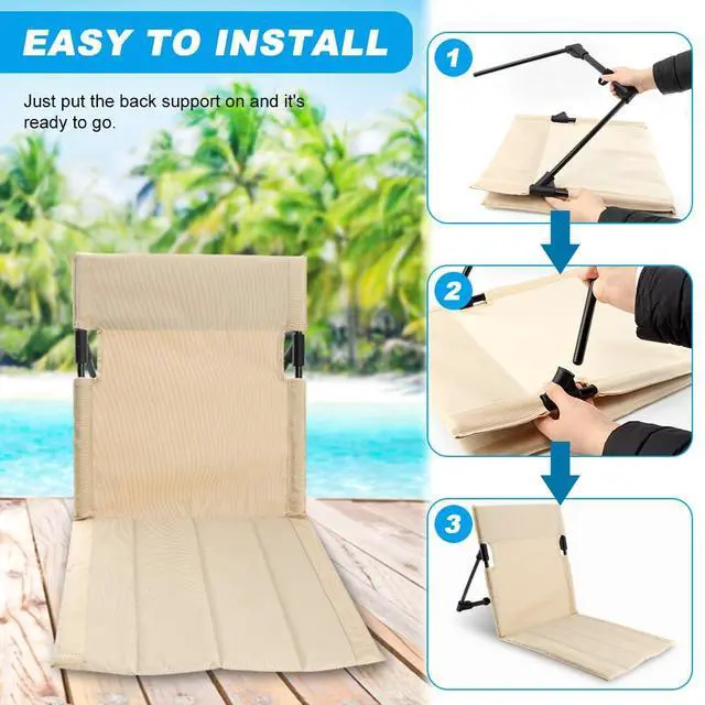 Alt view image 7 of 7 - Poolside Edge Seat with Backrest, Foldable Ground Chair 1 Pack, 600D Oxford and Aluminum Frame, Beige, Unfolded 26.77 x 15.55 x 15.94 in, Includes Storage Bag