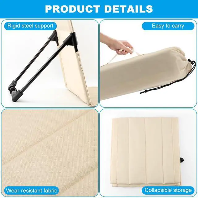Alt view image 6 of 7 - Poolside Edge Seat with Backrest, Foldable Ground Chair 1 Pack, 600D Oxford and Aluminum Frame, Beige, Unfolded 26.77 x 15.55 x 15.94 in, Includes Storage Bag