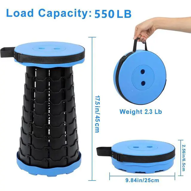 Alt view image 3 of 7 - Foldable Telescoping Stool Portable, Retractable Stool for Adults, Upgraded Collapsible Folding Seats with Load Capacity 550lbs, Camping Stools for Adults