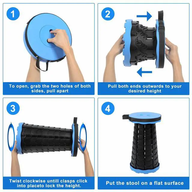 Alt view image 4 of 7 - Foldable Telescoping Stool Portable, Retractable Stool for Adults, Upgraded Collapsible Folding Seats with Load Capacity 550lbs, Camping Stools for Adults