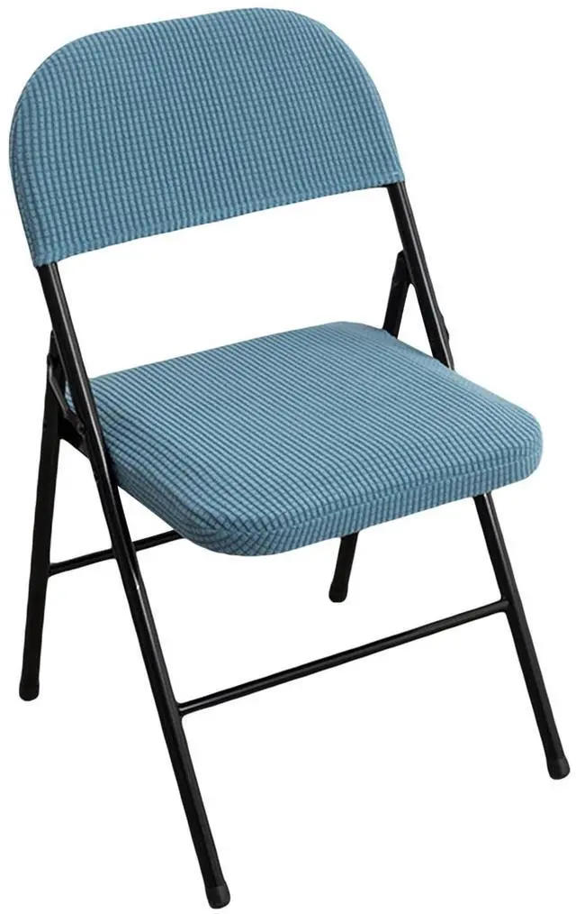 Main image of Folding Dining Chair Seat and Back Cover Sheet Set Solid Color Jacquard Stretch Chair Slipcover (No Chairs) Home Decoration (Sky Blue, One Size)
