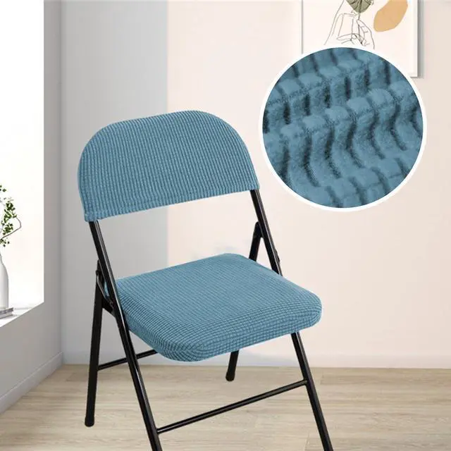 Alt view image 4 of 6 - Folding Dining Chair Seat and Back Cover Sheet Set Solid Color Jacquard Stretch Chair Slipcover (No Chairs) Home Decoration (Sky Blue, One Size)